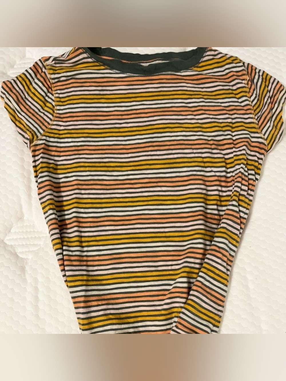 Universal Thread Striped 90’s Style Crewneck T-Shirt in Mustard, Peach, Black